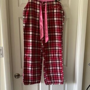 Red Plaid Pajama Pants with Pink Tie